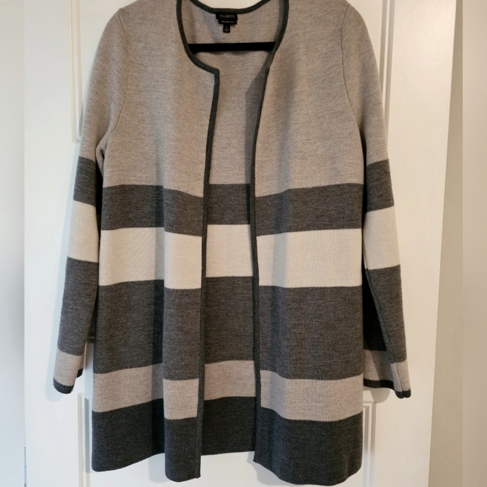 Talbots Striped Full Length Cardigan Sz Lg